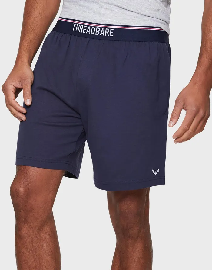 Men Navy and Grey Marl Logo Pyjama Shorts 2 Pack Navy and Grey Marl Threadbare Pyjamas