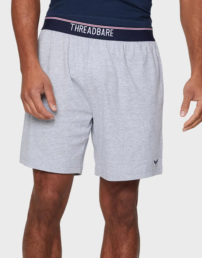 Men Navy and Grey Marl Logo Pyjama Shorts 2 Pack Navy and Grey Marl Threadbare Pyjamas