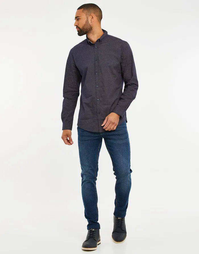 Men Navy and Pink Geometric Print Long Sleeve Shirt Navy and Pink Threadbare Shirts Men Navy and Pink Geometric Print Long Sleeve Shirt Navy and Pink Threadbare Shirts