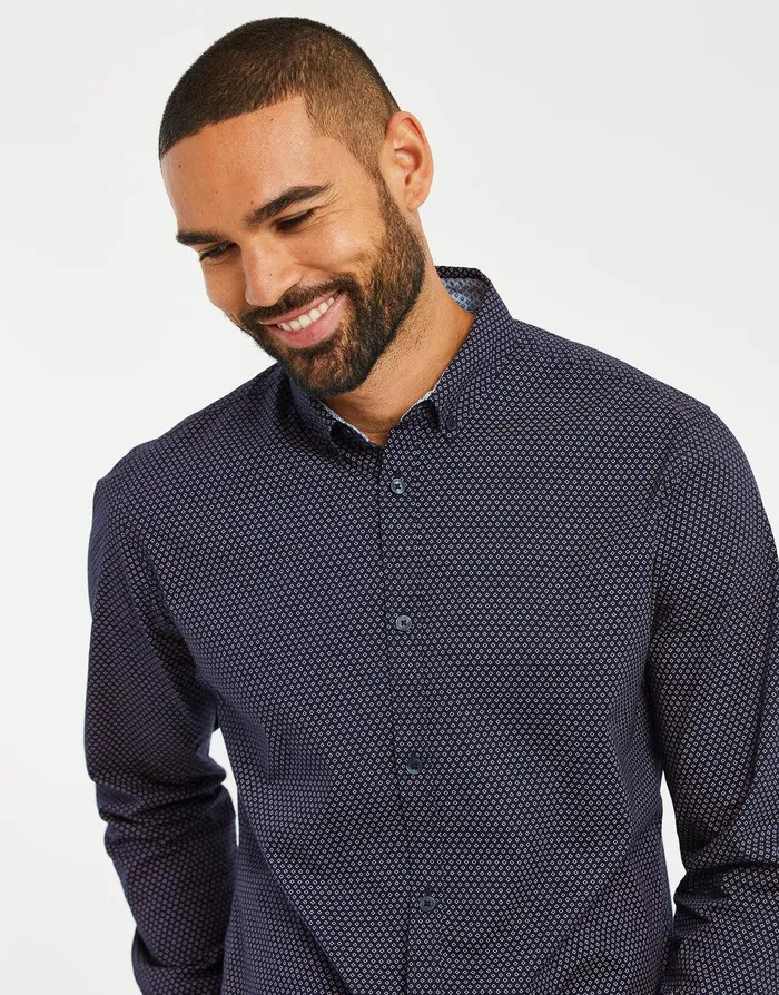 Men Navy and Pink Geometric Print Long Sleeve Shirt Navy and Pink Threadbare Shirts Men Navy and Pink Geometric Print Long Sleeve Shirt Navy and Pink Threadbare Shirts