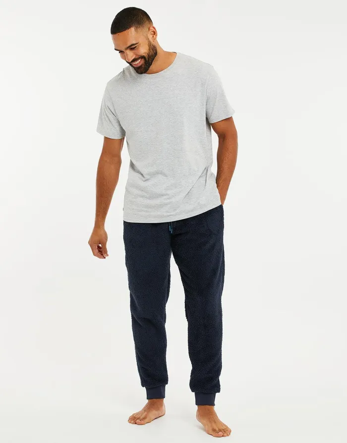 Men Navy Borg Lounge Pants Navy Threadbare Joggers Men Navy Borg Lounge Pants Navy Threadbare Joggers
