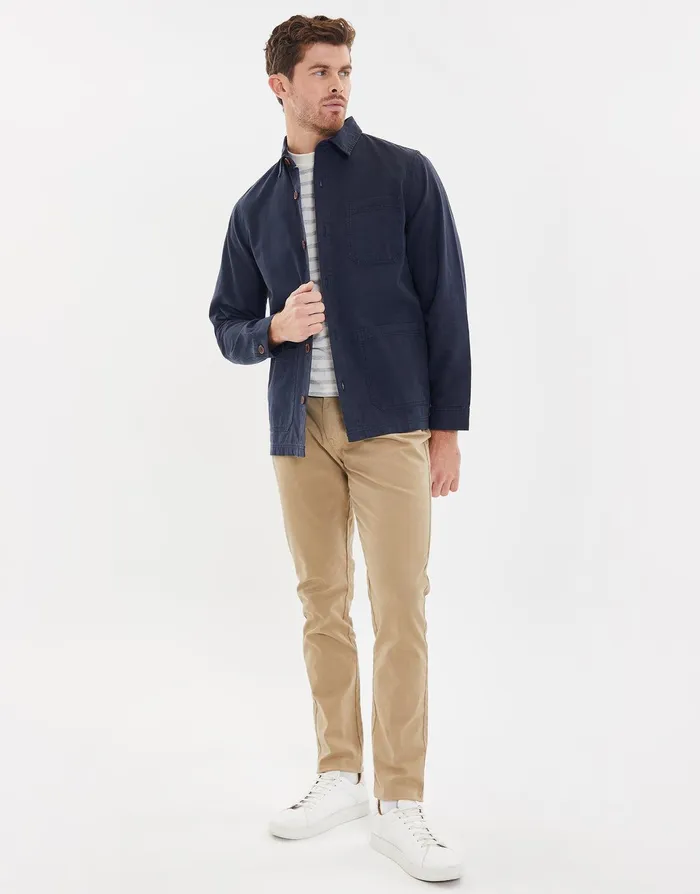 Men Navy Button Down Cotton Shacket Navy Threadbare Jacket and Coats Men Navy Button Down Cotton Shacket Navy Threadbare Jacket and Coats