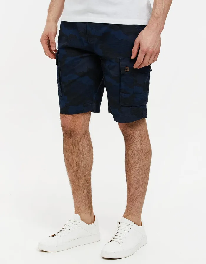 Men Navy Camo Cargo Shorts Navy Threadbare Shorts