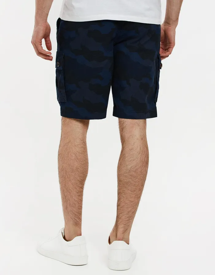 Men Navy Camo Cargo Shorts Navy Threadbare Shorts