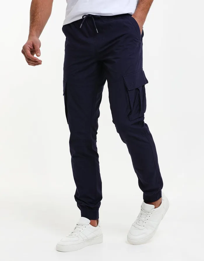Men Navy Cargo Trousers Navy Threadbare Trousers and Cargos