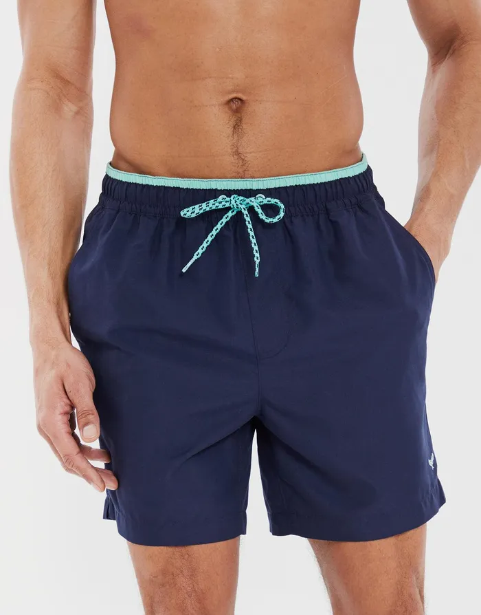 Men Navy Contrast Logo Swim Shorts Navy Threadbare Swimwear