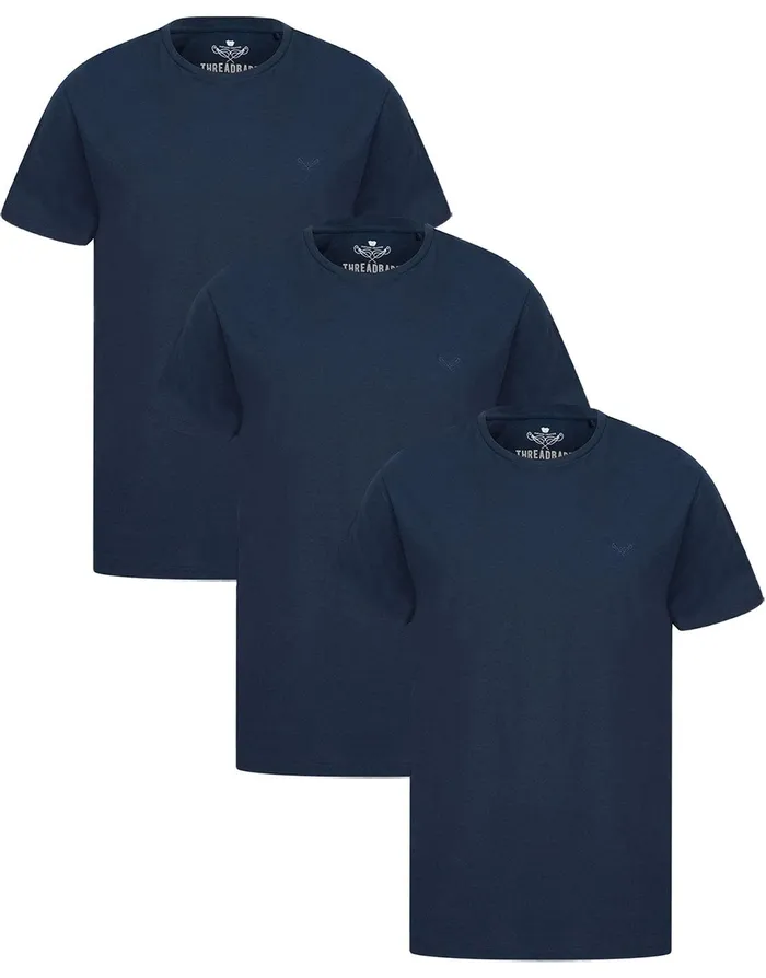 Men Navy Cotton Rich TShirts 3 Pack Navy Threadbare TShirts