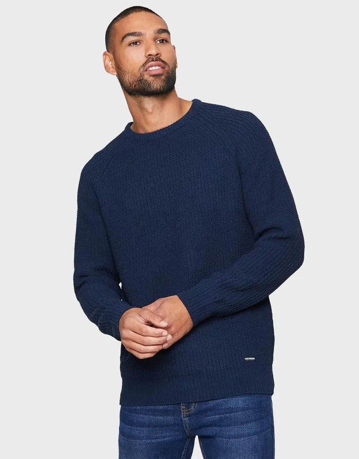 Men Navy Crew Neck Jumper Navy Threadbare Knitwear