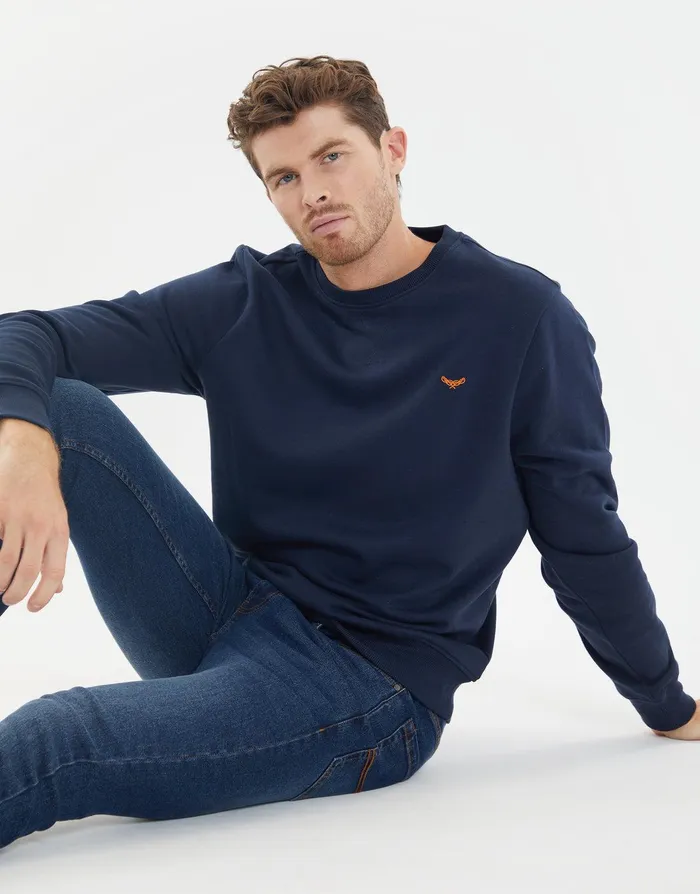 Men Navy Crew Neck Sweatshirt Navy Threadbare Sweatshirts