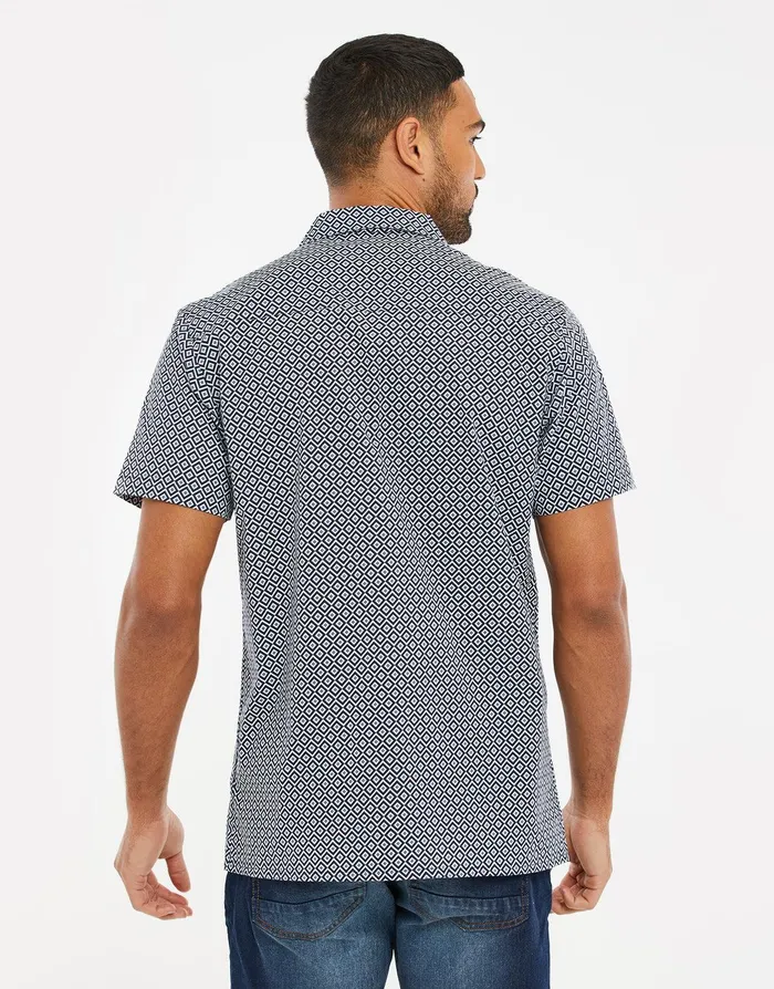 Men Navy Geo Print Short Sleeve Shirt Navy Threadbare Shirts Men Navy Geo Print Short Sleeve Shirt Navy Threadbare Shirts