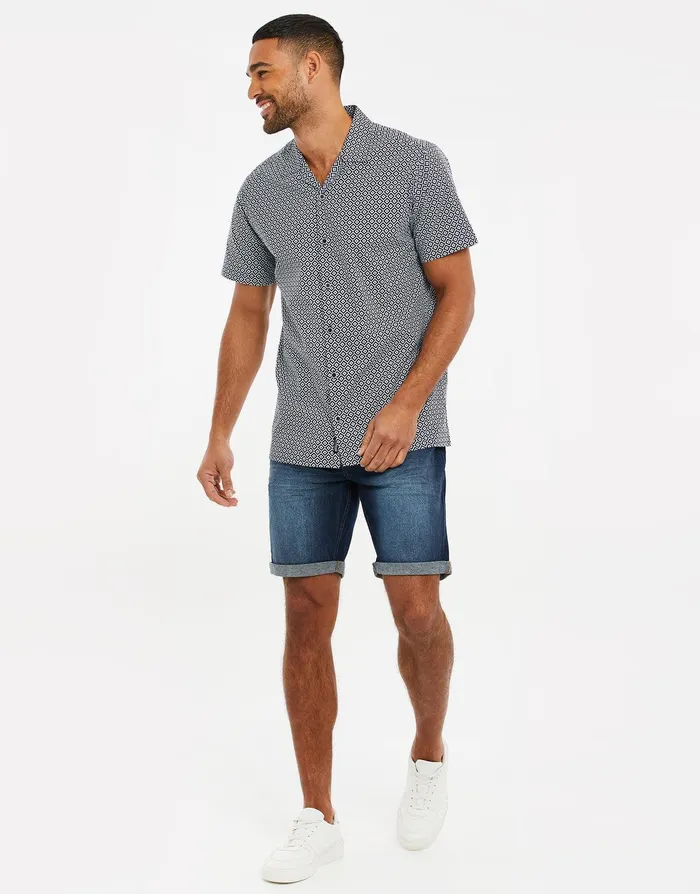 Men Navy Geo Print Short Sleeve Shirt Navy Threadbare Shirts Men Navy Geo Print Short Sleeve Shirt Navy Threadbare Shirts