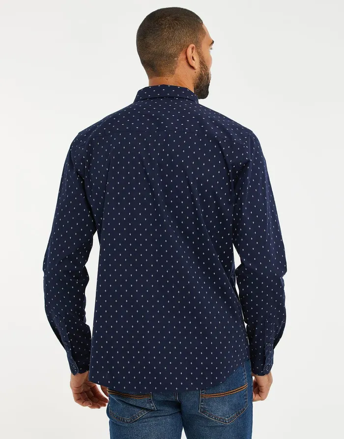 Men Navy Geometric Print Long Sleeve Shirt Navy Threadbare Shirts Men Navy Geometric Print Long Sleeve Shirt Navy Threadbare Shirts