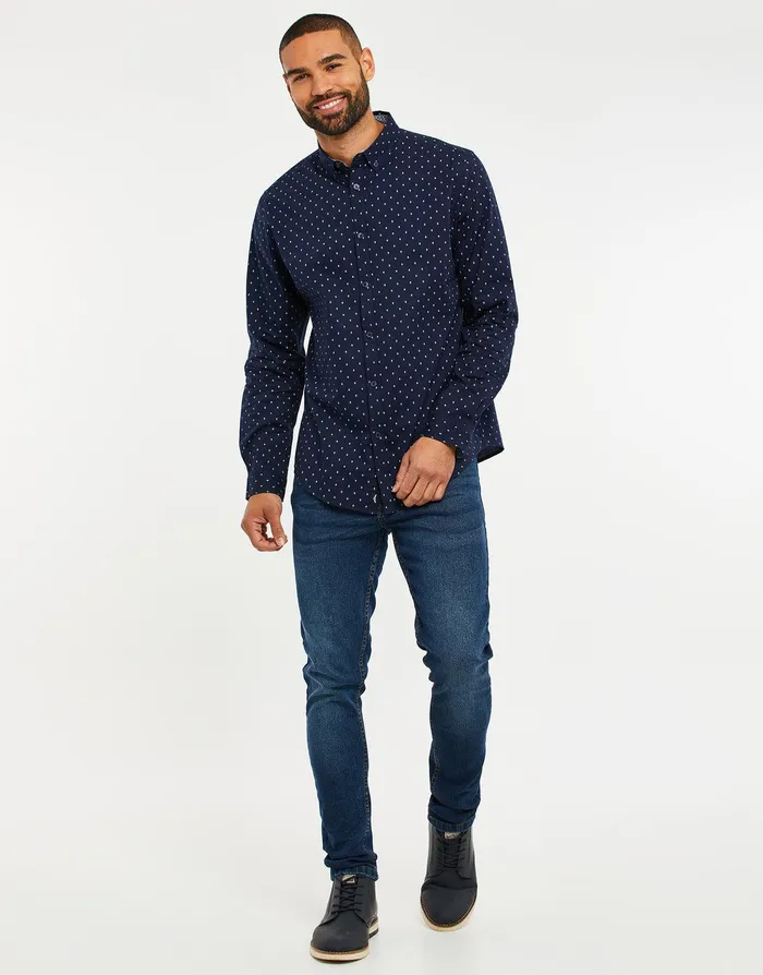 Men Navy Geometric Print Long Sleeve Shirt Navy Threadbare Shirts Men Navy Geometric Print Long Sleeve Shirt Navy Threadbare Shirts