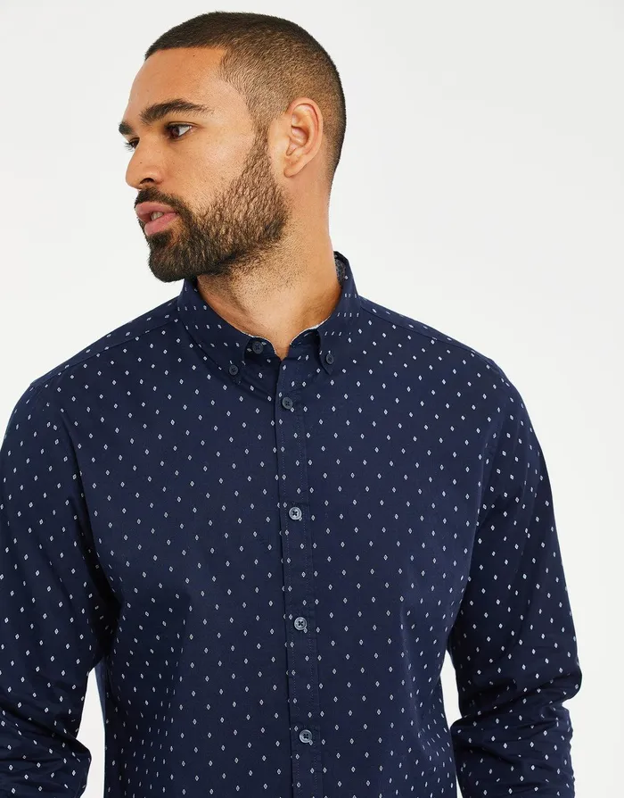 Men Navy Geometric Print Long Sleeve Shirt Navy Threadbare Shirts Men Navy Geometric Print Long Sleeve Shirt Navy Threadbare Shirts