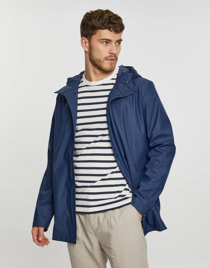 Men Navy Hooded Showerproof Mac Navy Threadbare Jacket and Coats