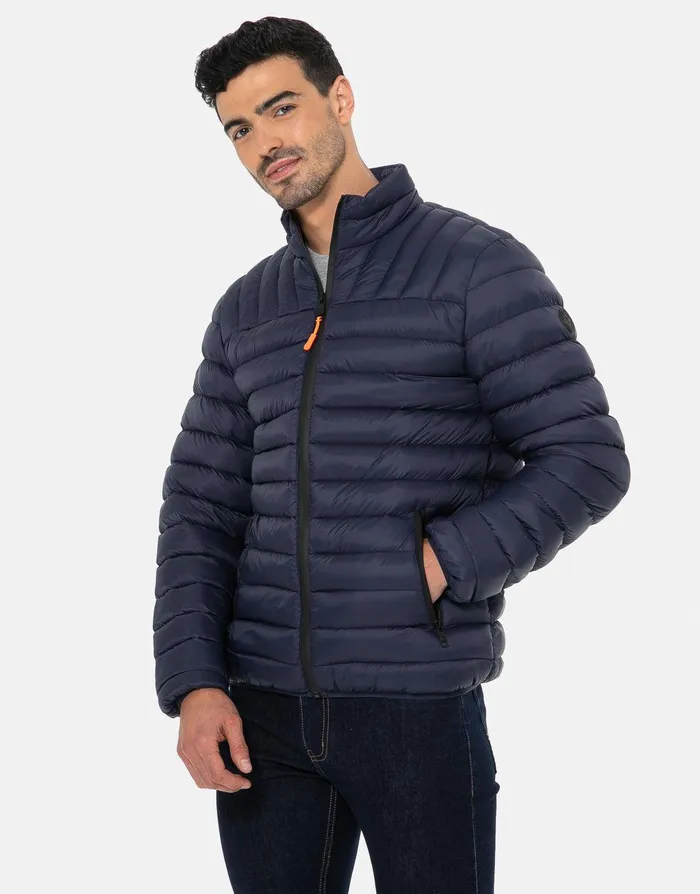 Men Navy Lightweight Puffer Jacket Navy Threadbare Jacket and Coats