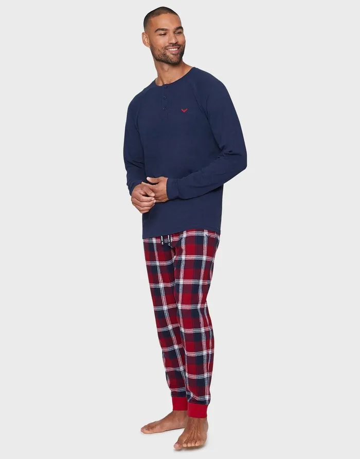 Men Navy Long Pyjamas 2Piece Set Navy Threadbare Loungewear