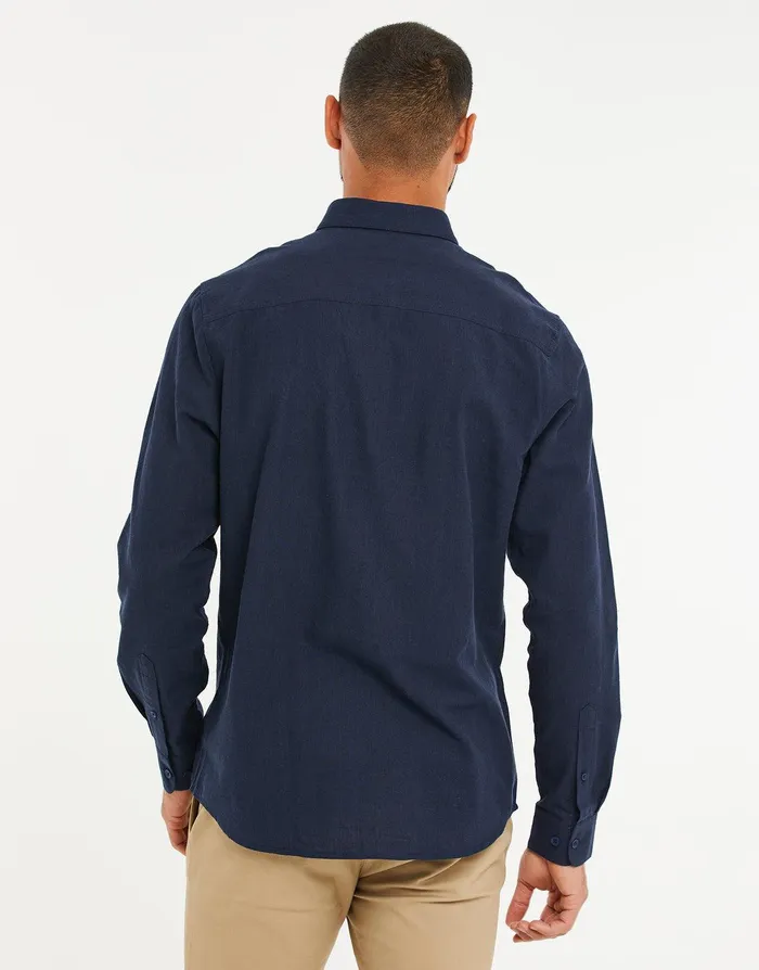 Men Navy Long Sleeve Linen Blend Shirt Navy Threadbare Linen Men Navy Long Sleeve Linen Blend Shirt Navy Threadbare Linen