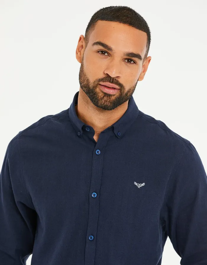 Men Navy Long Sleeve Linen Blend Shirt Navy Threadbare Linen Men Navy Long Sleeve Linen Blend Shirt Navy Threadbare Linen