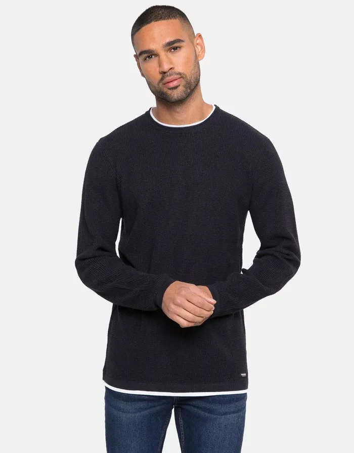 Men Navy Mock TShirt Jumper Navy Threadbare Knitwear