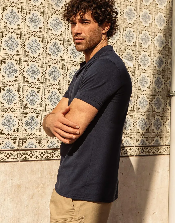 Men Navy Open Neck Collar Polo Shirt Navy Threadbare Polo Shirts