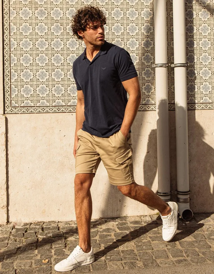 Men Navy Open Neck Collar Polo Shirt Navy Threadbare Polo Shirts