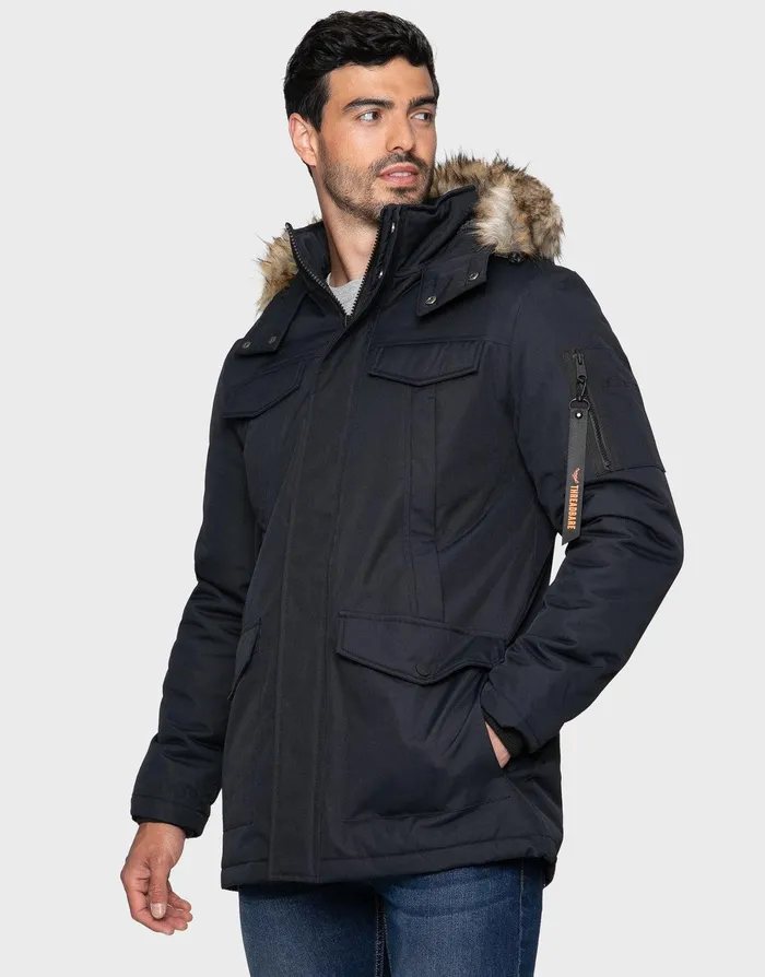 Men Navy Parka Jacket Navy Threadbare Jacket and Coats