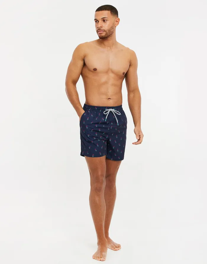 Men Navy Pineapple Print Swim Shorts Navy Threadbare Swimwear Men Navy Pineapple Print Swim Shorts Navy Threadbare Swimwear
