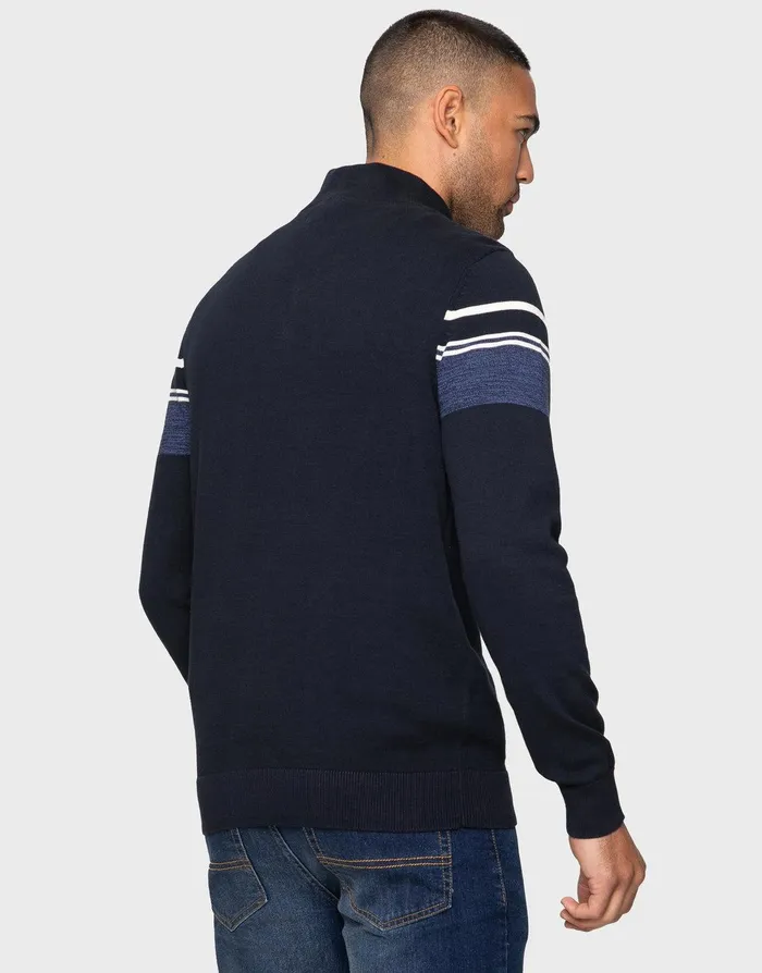 Men Navy Quarter Zip Colourblock Jumper Navy Threadbare Knitwear Men Navy Quarter Zip Colourblock Jumper Navy Threadbare Knitwear