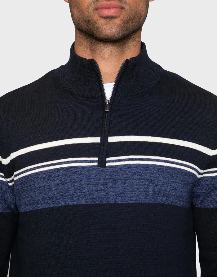 Men Navy Quarter Zip Colourblock Jumper Navy Threadbare Knitwear Men Navy Quarter Zip Colourblock Jumper Navy Threadbare Knitwear
