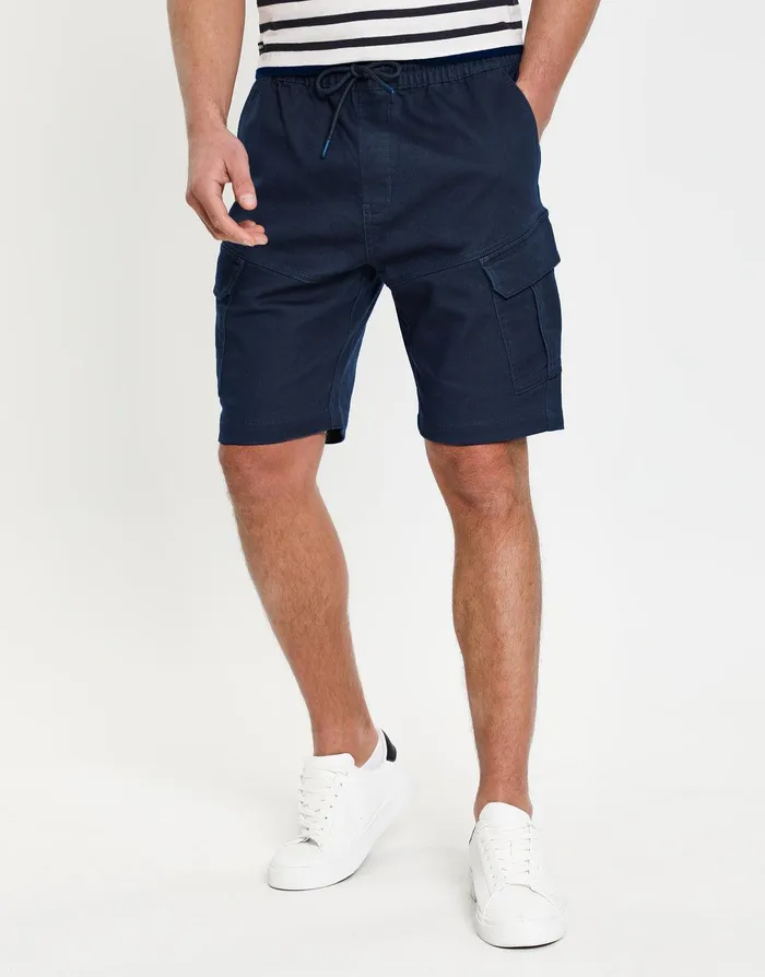 Men Navy Stretch Cargo Shorts Navy Threadbare Shorts