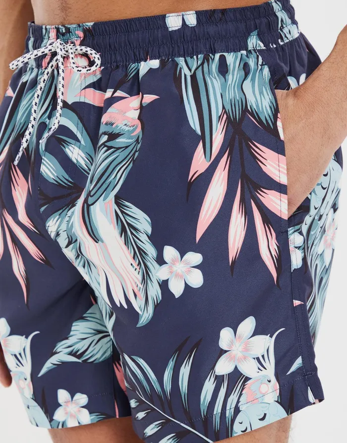 Men Navy Tropical Floral Print Swim Shorts Navy Threadbare Swimwear Men Navy Tropical Floral Print Swim Shorts Navy Threadbare Swimwear