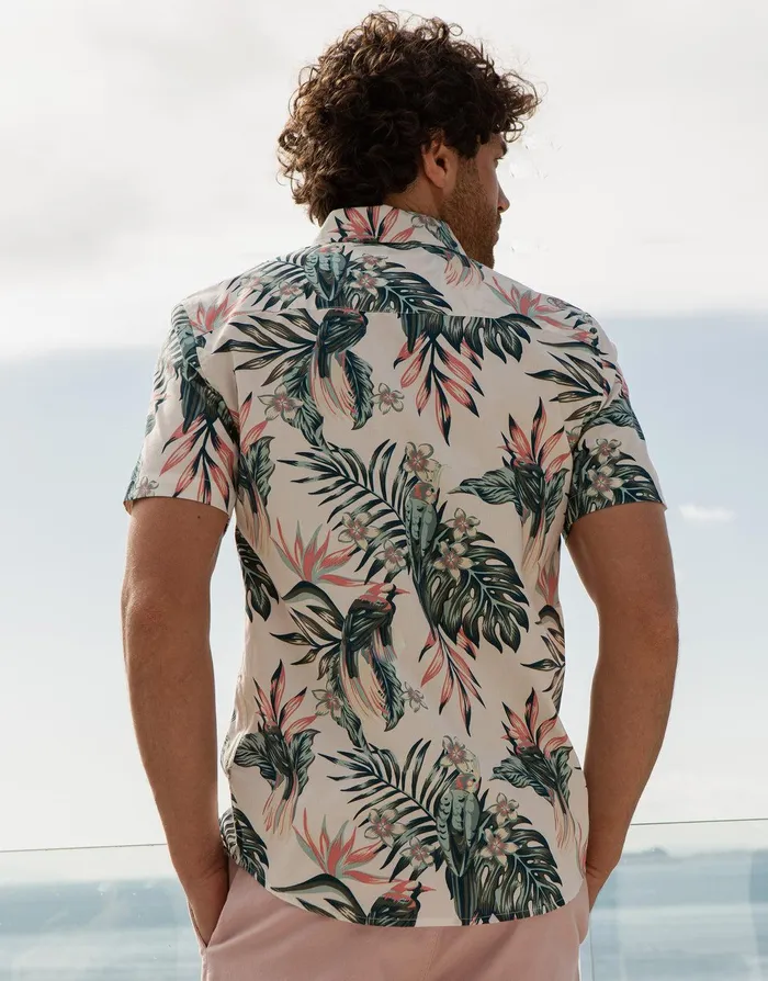 Men Off White Tropical Print Short Sleeve Shirt Off White Threadbare Shirts Men Off White Tropical Print Short Sleeve Shirt Off White Threadbare Shirts