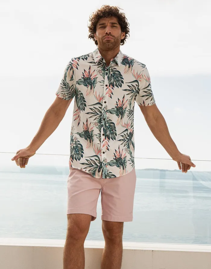 Men Off White Tropical Print Short Sleeve Shirt Off White Threadbare Shirts Men Off White Tropical Print Short Sleeve Shirt Off White Threadbare Shirts