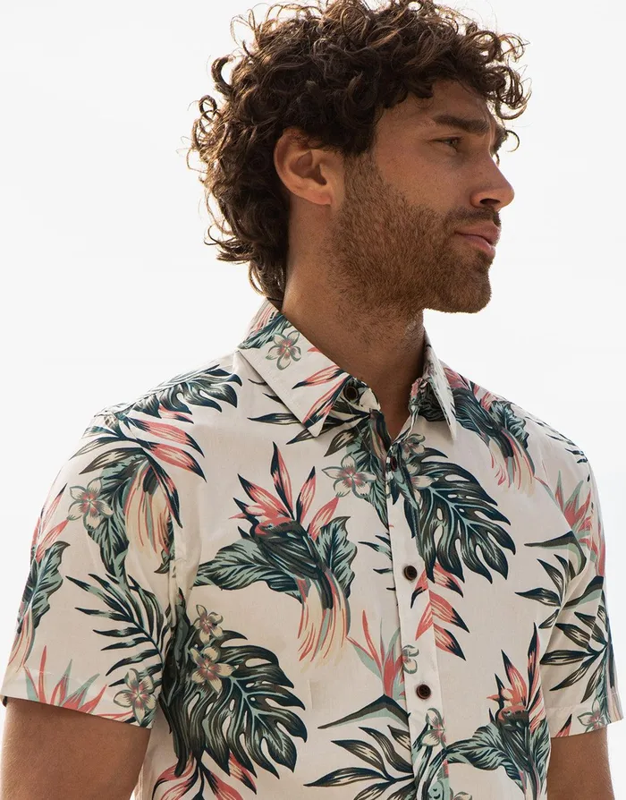 Men Off White Tropical Print Short Sleeve Shirt Off White Threadbare Shirts Men Off White Tropical Print Short Sleeve Shirt Off White Threadbare Shirts