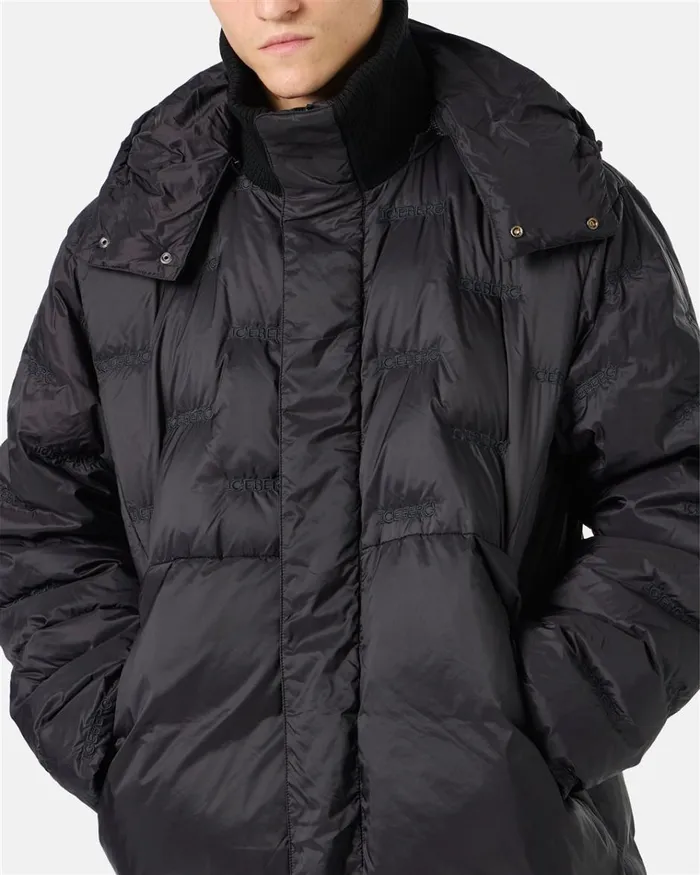 Men OUTERWEAR Iceberg Nylon Long Duvet Jacket With Allover Iceberg Embroidery And Central Zip Men OUTERWEAR Iceberg Nylon Long Duvet Jacket With Allover Iceberg Embroidery And Central Zip