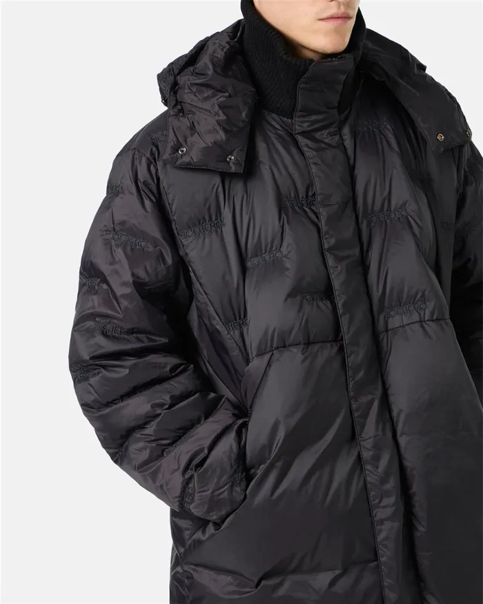 Men OUTERWEAR Iceberg Nylon Long Duvet Jacket With Allover Iceberg Embroidery And Central Zip Men OUTERWEAR Iceberg Nylon Long Duvet Jacket With Allover Iceberg Embroidery And Central Zip