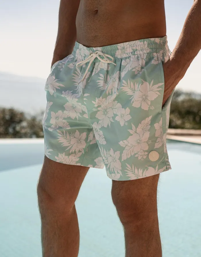 Men Pastel Mint Tropical Print Swim Shorts Pastel Mint Threadbare Swimwear