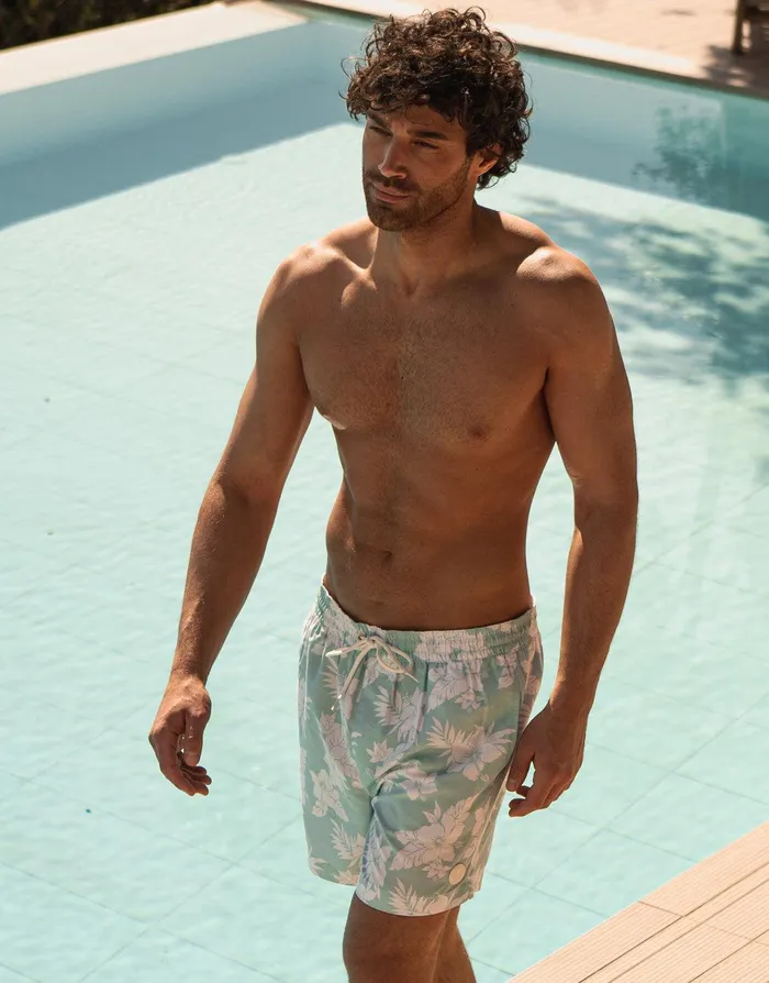 Men Pastel Mint Tropical Print Swim Shorts Pastel Mint Threadbare Swimwear Men Pastel Mint Tropical Print Swim Shorts Pastel Mint Threadbare Swimwear