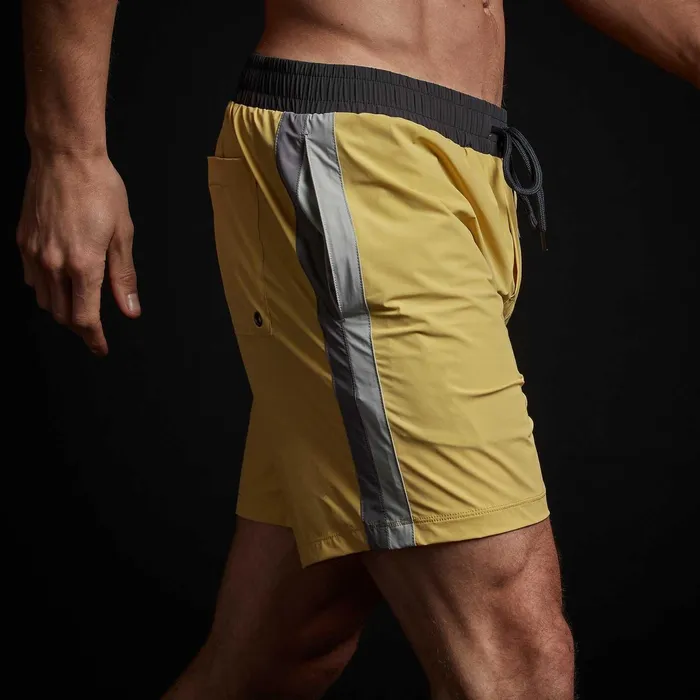 Men Performance Swim James Perse Double Stripe Board Short Medallionsmokecarbondusk