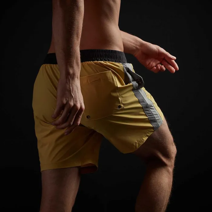 Men Performance Swim James Perse Double Stripe Board Short Medallionsmokecarbondusk