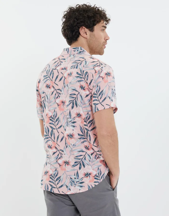 Men Pink Floral Print Short Sleeve Shirt Pink Threadbare Shirts Men Pink Floral Print Short Sleeve Shirt Pink Threadbare Shirts