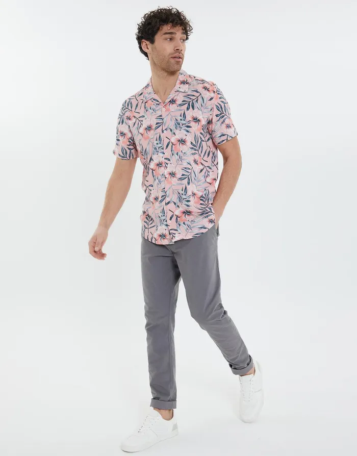 Men Pink Floral Print Short Sleeve Shirt Pink Threadbare Shirts Men Pink Floral Print Short Sleeve Shirt Pink Threadbare Shirts