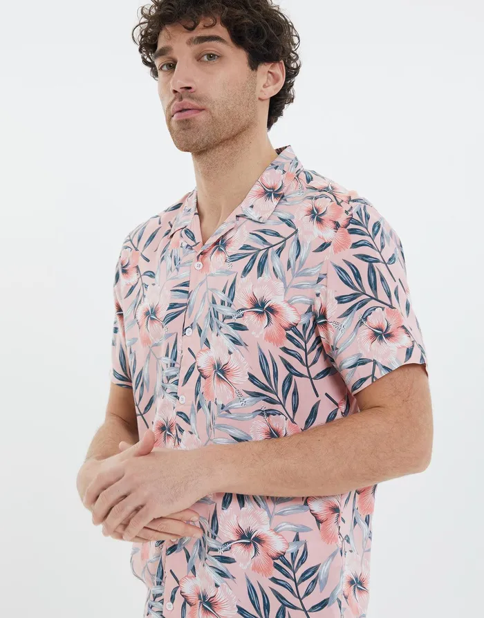 Men Pink Floral Print Short Sleeve Shirt Pink Threadbare Shirts Men Pink Floral Print Short Sleeve Shirt Pink Threadbare Shirts