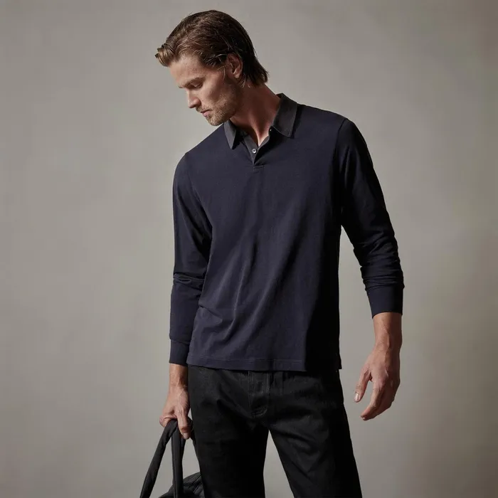 Men PolosNovelty Tops James Perse Clean Finish Jersey Contrast Polo French Navymagma