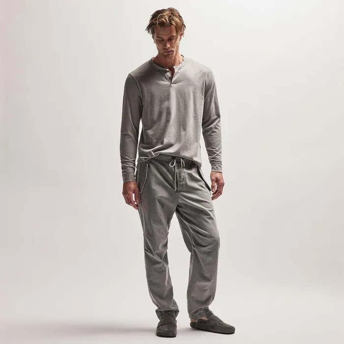 Men PolosNovelty Tops James Perse Heavy Luxe Jersey Henley Silver Grey