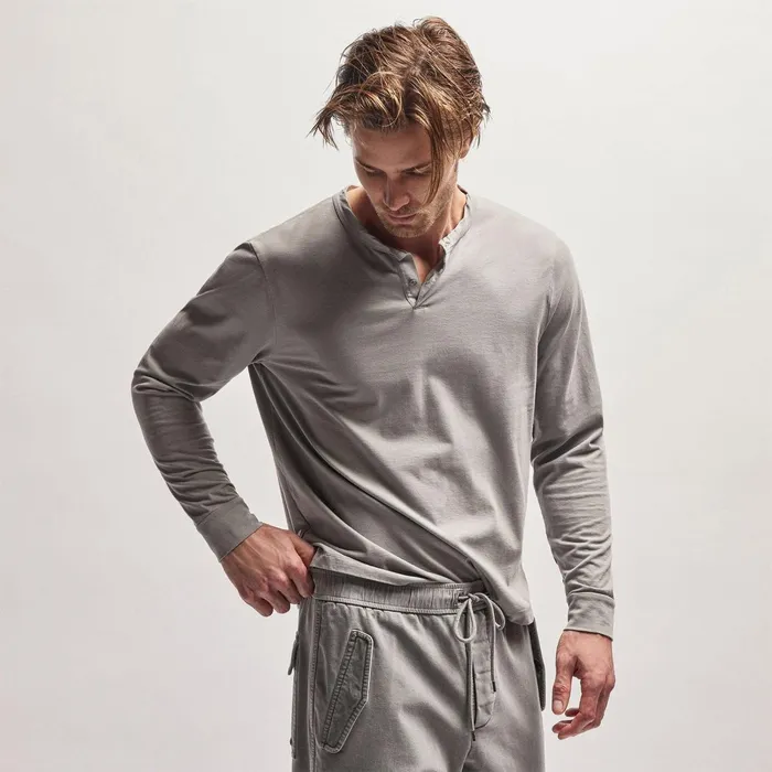Men PolosNovelty Tops James Perse Heavy Luxe Jersey Henley Silver Grey