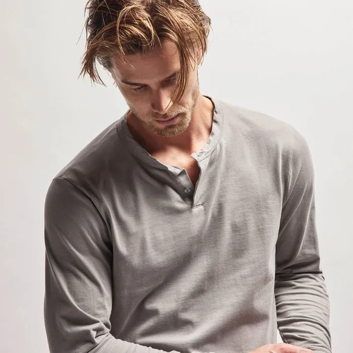 Men PolosNovelty Tops James Perse Heavy Luxe Jersey Henley Silver Grey