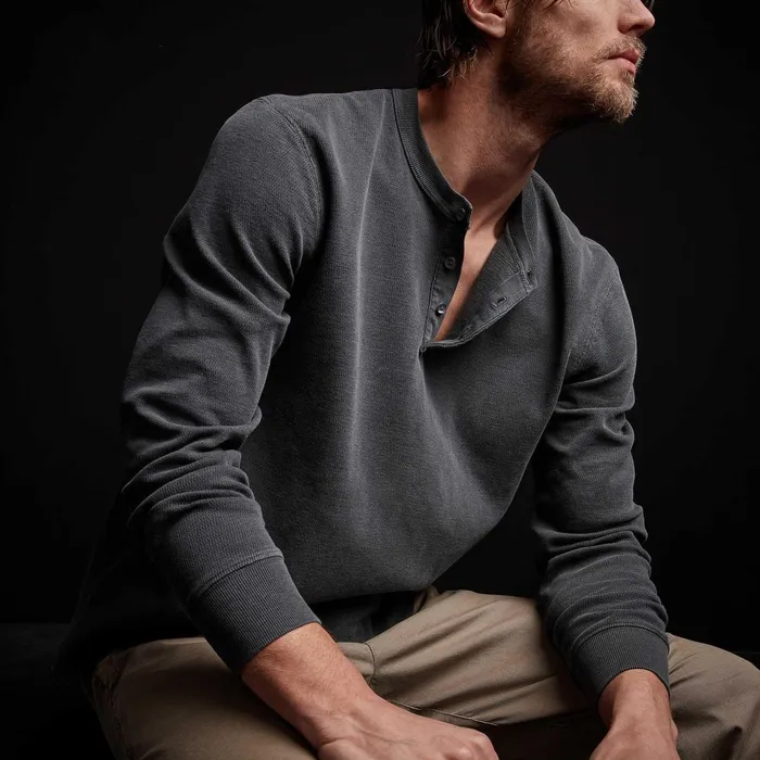 Men PolosNovelty Tops James Perse Long Sleeve Thermal Henley Magma Pigment