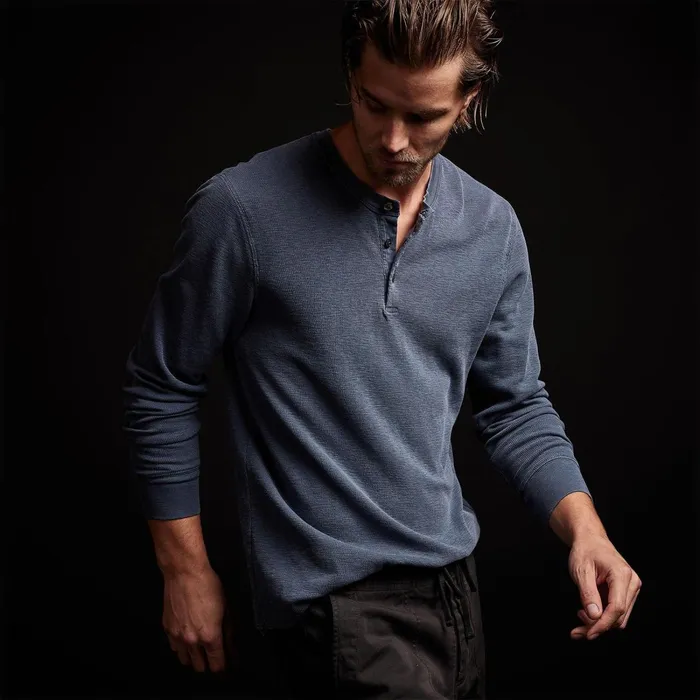 Men PolosNovelty Tops James Perse Long Sleeve Thermal Henley Sea Captain Pigment Men PolosNovelty Tops James Perse Long Sleeve Thermal Henley Sea Captain Pigment